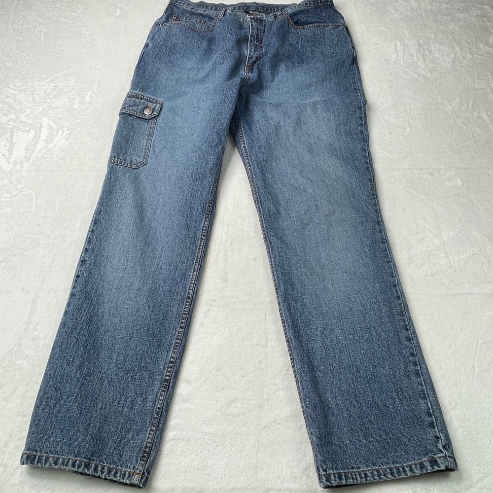 Chicos Women Blue Cargo Jeans High Rise Straight Leg Cotton Denim Size 2.5